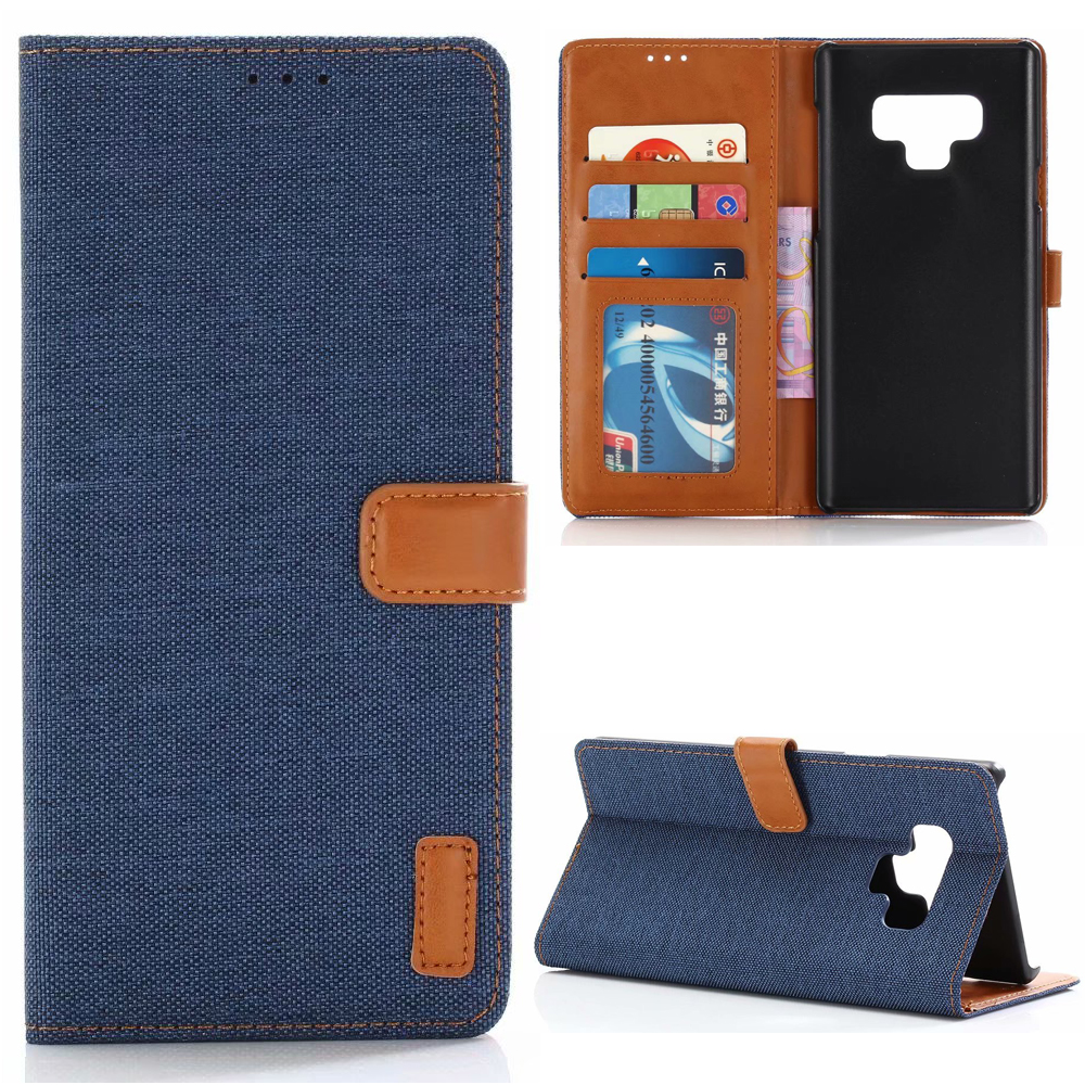 Case Samsung Galaxy Note 9 N960 #เคสฝาพับแบบกระเป๋าสตางค์หนัง PU ผิวผ้ายีนส์