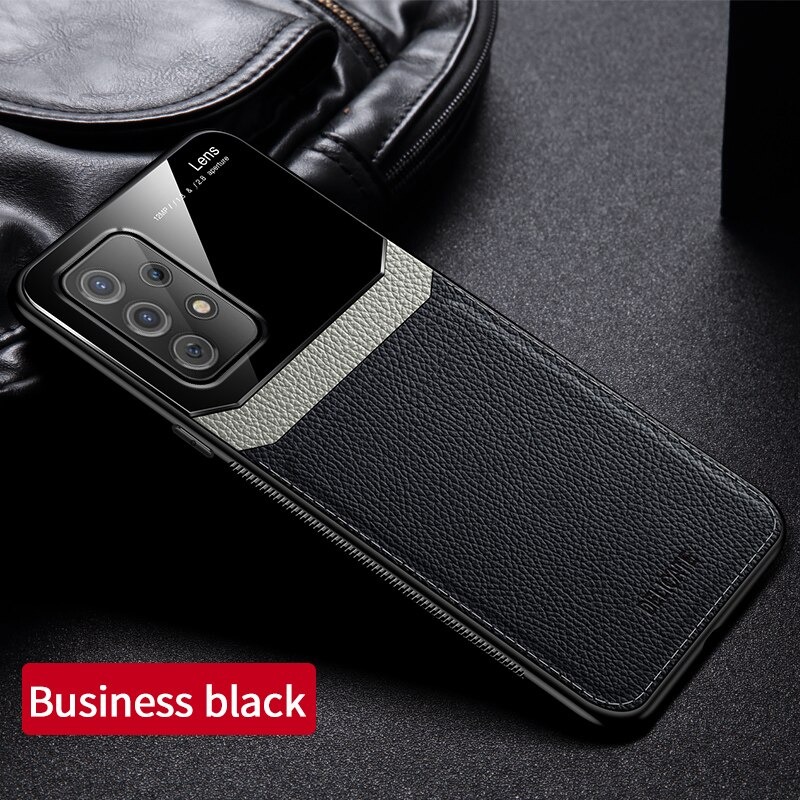 เคส Samsung Galaxy A53 5G #เคสฝาหลังไฮบริด PU +TPU + glass สีทูโทน Shockproof Leather Mirror Glass Silicone Phone Back Cover