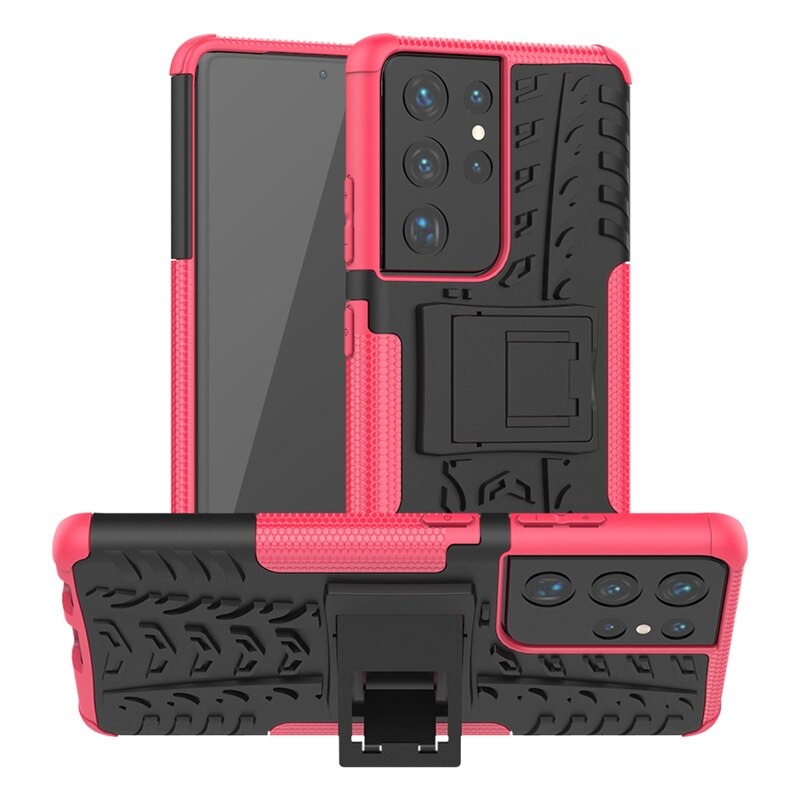 เคส Samsung Galaxy S21 Ultra #เคสฝาหลังกันลื่น Cool Tyre Pattern Kickstand (PC + TPU)