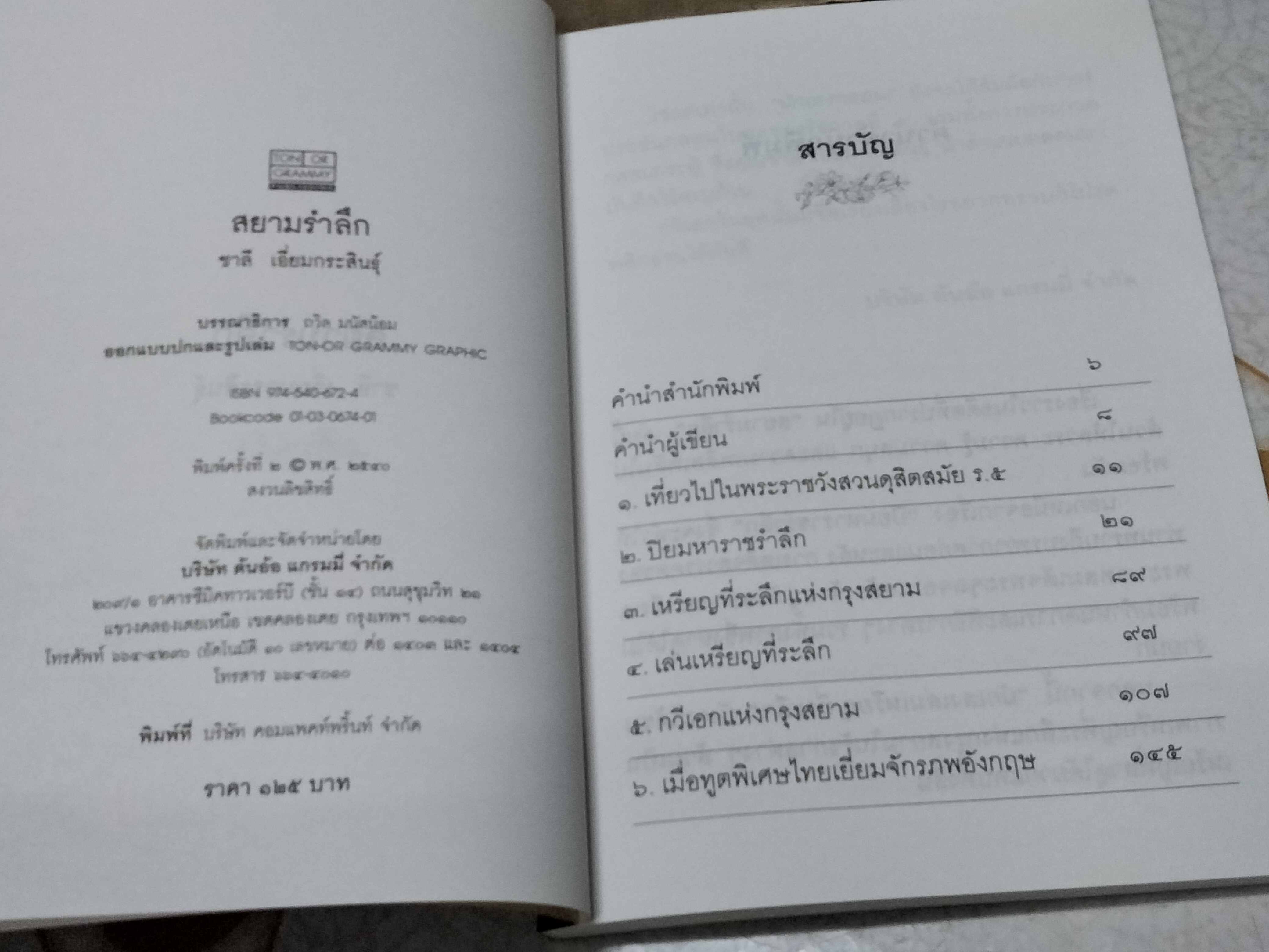สยามรำลึก โดย ชาลี เอี่ยมกระสินธุ์ พิมพ์ปี พ.ศ.2540
