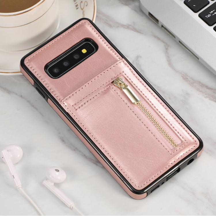 Case Samsung Galaxy S10 #เคสฝาหลังมีช่องใส่บัตรและช่องซิปหนัง PU + เคส TPU