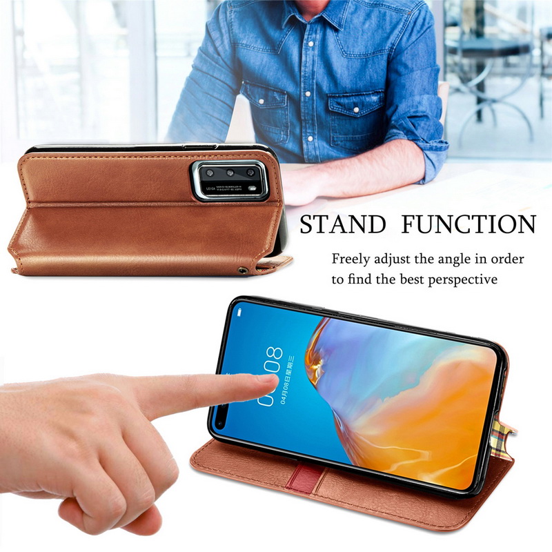 เคส OPPO A9 (2020) / OPPO A5 (2020)#เคสฝาพับแบบกระเป๋าสตางค์ Magnetic Flip Wallet Bracket Leather Lattice TPU Phone Case