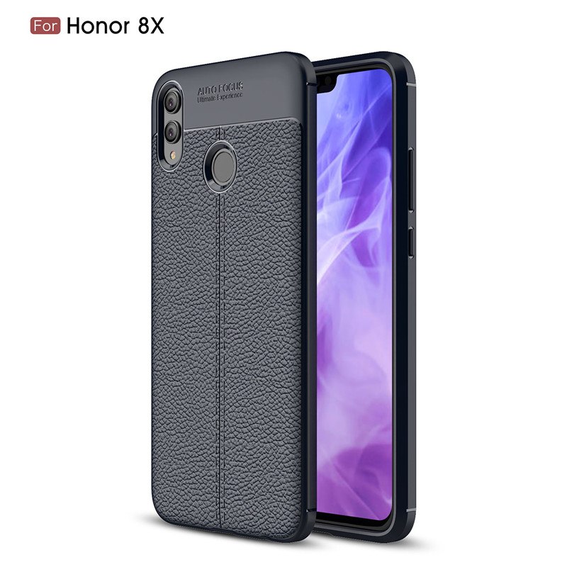 เคส Honor 8X #เคสฝาหลัง TPU นิ่มลายหนัง PU ผิวลิ้นจี่ช่วยป้องกันลายนิ้วมือและกันลื่น