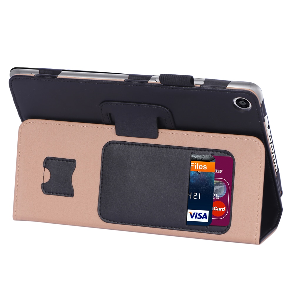 Case Huawei MediaPad M5 Lite 8 นิ้ว #เคสแบบฝาพับหนัง PU มีที่สวมนิ้วสำหรับ Leather Stand Card Holder Tablet Case with Elastic Band