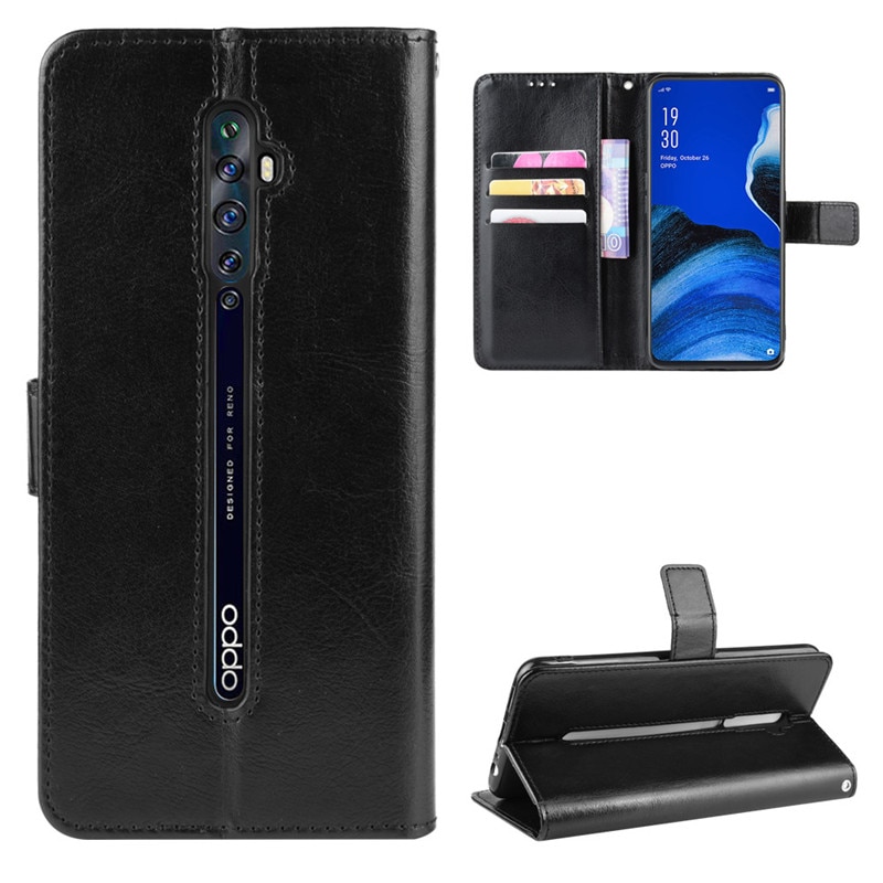 Case OPPO Reno 2F #เคสฝาพับหนัง PU ผิวหนังม้า Crazy Horse Texture Leather Wallet