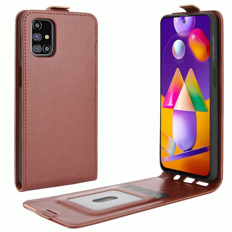 เคส Samsung Galaxy M51 #เคสฝาพับหนัง PU Crazy Horse แนวตั้ง พร้อมช่องเสียบการ์ด