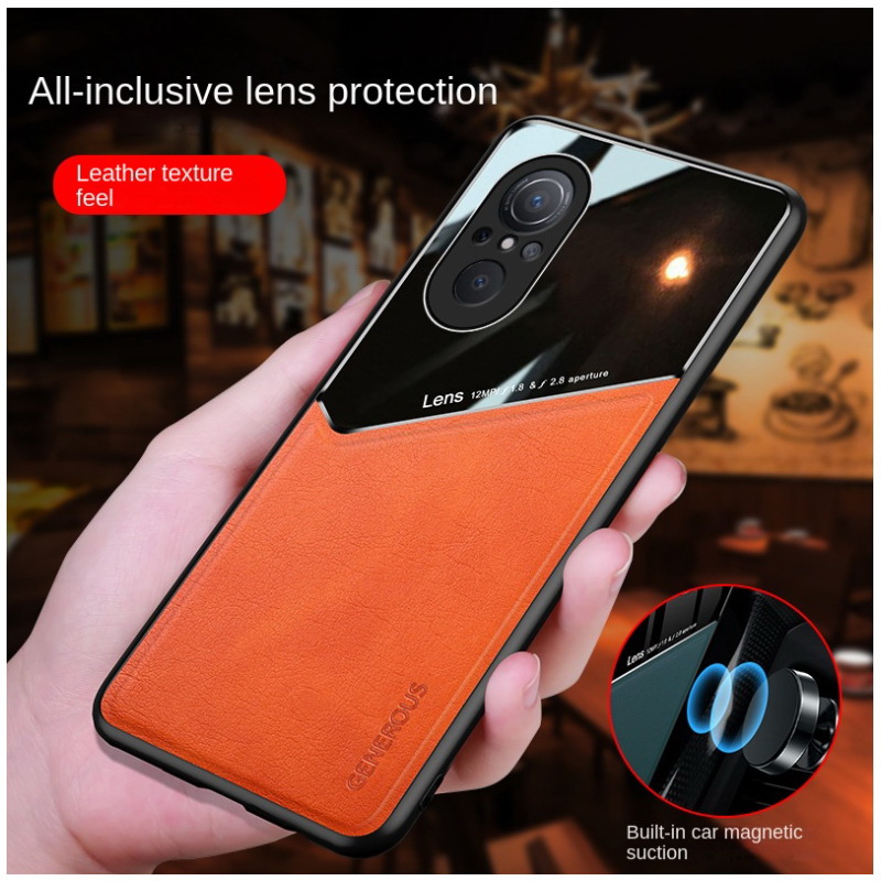 เคส Huawei Nova 9 SE #เคสฝาหลังไฮบริด PU +TPU + glass สีทูโทน Shockproof Leather Mirror Glass Silicone Phone Back Cover