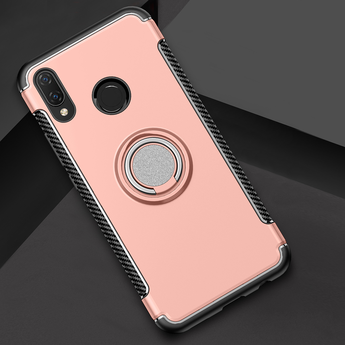 Case Huawei nova 3 #เคสฝาหลังขอบ Carbon Fiber Texture TPU มีแหวนสวมนิ้ว