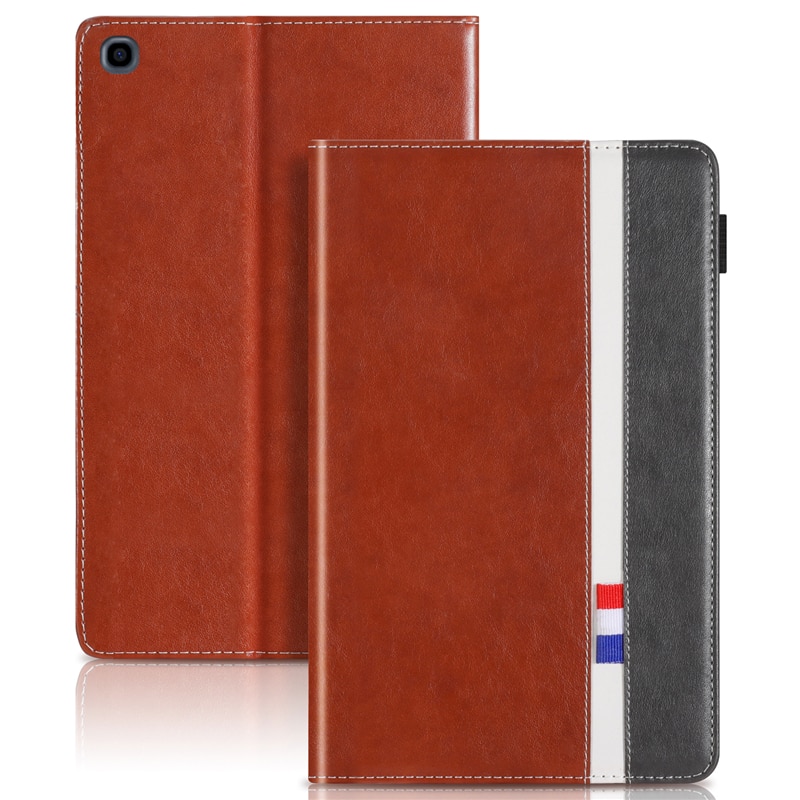 เคส Samsung Galaxy Tab A 8.0 (2019) SM-T290 SM-T295 SM-T297 #เคสฝาพับหนัง PU ออกแบบสีทูโทนมีสายรัดพร้อมที่เก็บการ์ด PU Leather Tablet Stand Case with Card Storage