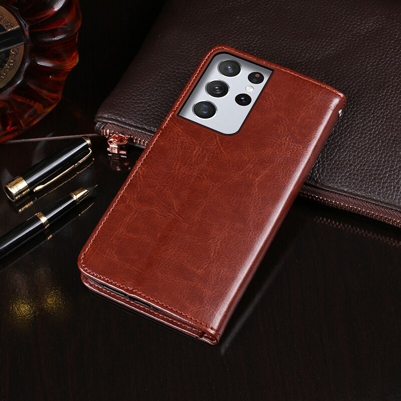 Case Samsung Galaxy S21 Ultra 5G #เคสฝาพับแบบกระเป๋าสตางค์หนัง PU ผิวหนังม้า Crazy Horse#เคสฝาพับแบบกระเป๋าสตางค์หนัง PU ผิวหนังม้า Crazy Horse