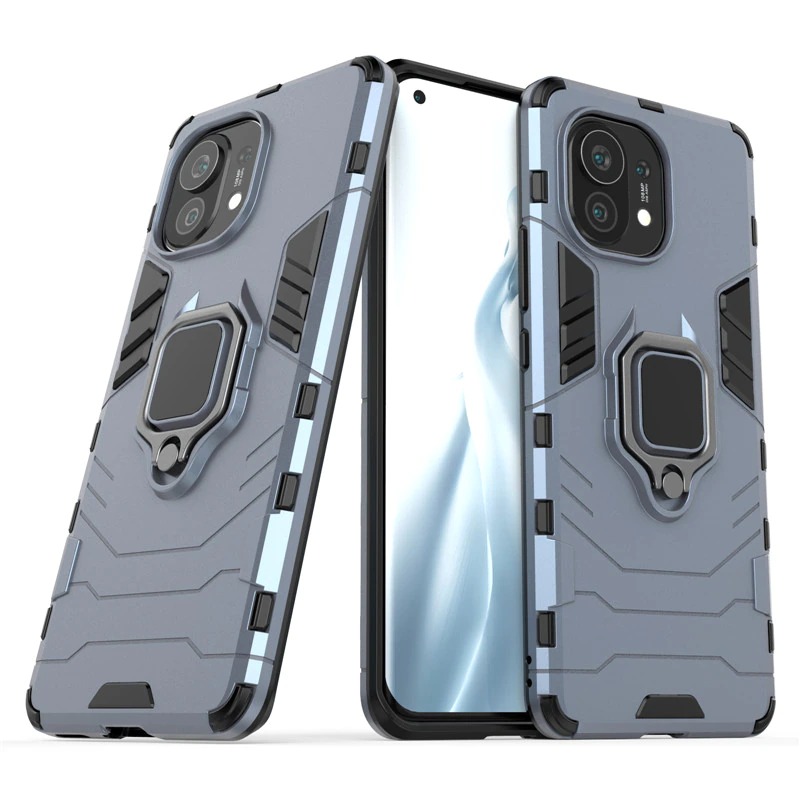 Case Xiaomi Mi 11 Lite #เคสฝาหลังพลาสติกแข็ง +TPU Hybrid Case มีแหวนสวมนิ้วโลหะ