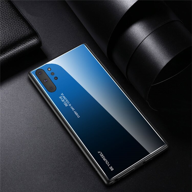 เคส Samsung Galaxy Note 10+ #เคสฝาหลัง กระจกสีไล่โทนสี Glass + PC + TPU Hybrid Case