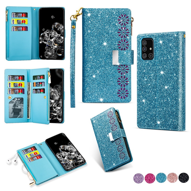 Case Samsung Galaxy S10 Lite #เคสฝาพับแบบกระเป๋าสตางค์ช่องใส่บัตรหลายช่อง Bling Glitter Case Multi-slot Wallet Zippered Leather พร้อมสายคล้อง