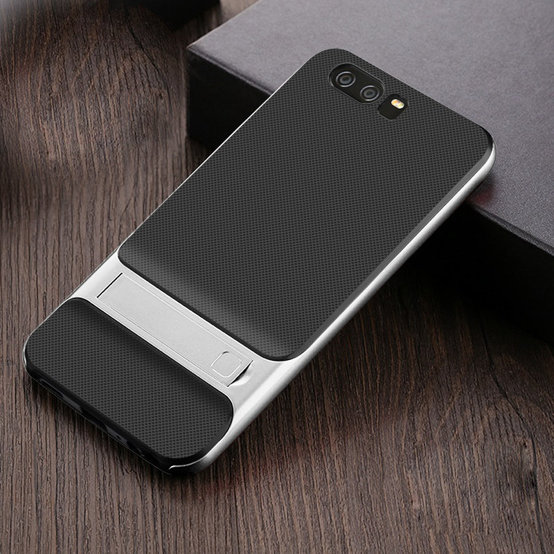 เคส Huawei P10 #เคสแบบฝาหลัง ELEGANCE ลายตารางลูกผสม PC + TPU มีขาตั้งในตัว คุณภาพดี