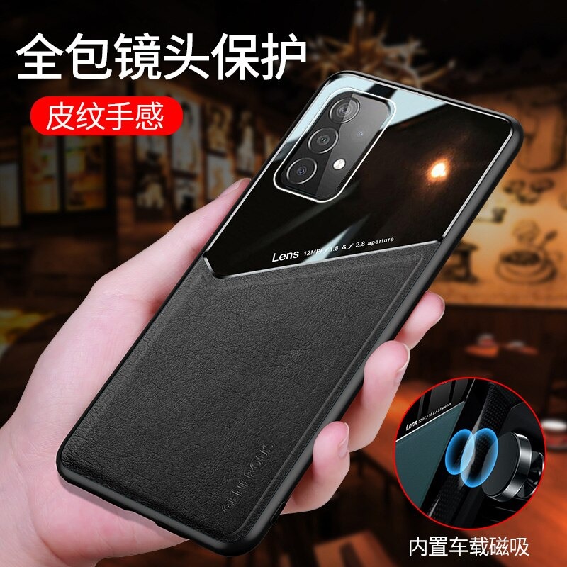 เคส Samsung Galaxy A52/A52 5G/A52s 5G#เคสฝาหลังไฮบริด PU +TPU + glass สีทูโทน Shockproof Leather Mirror Glass Silicone Phone Back Cover