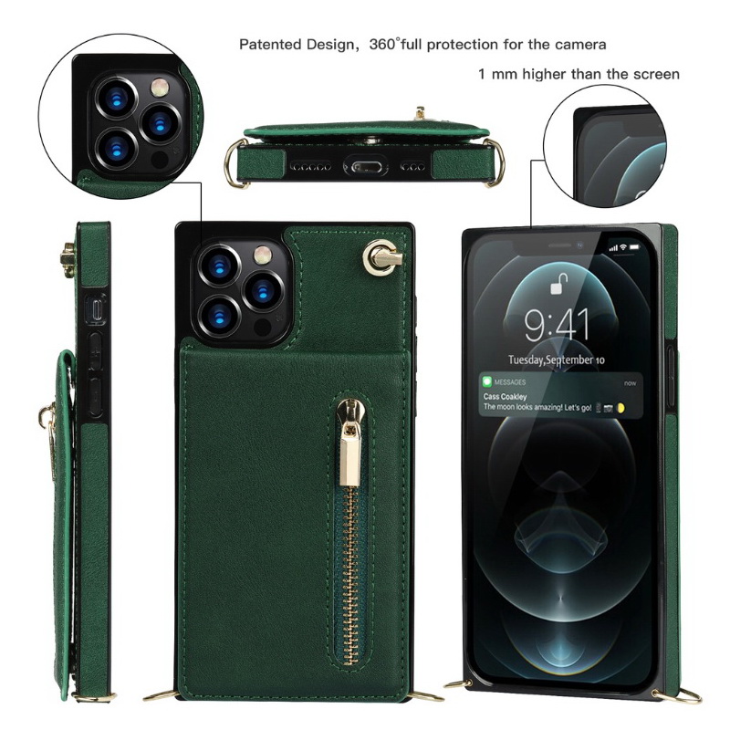 Case iPhone 14#เคสฝาพับแบบกระเป๋าสะพายมีกระเป๋าซิปกระเป๋าสตางค์ พร้อมสายคล้องไหล่