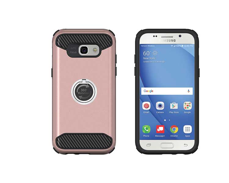 Case Samsung Galaxy A7 2017 #เคสไฮบริด PC + TPU มีแหวนโลหะ #สีโรสโกลด์ พร้อมส่ง
