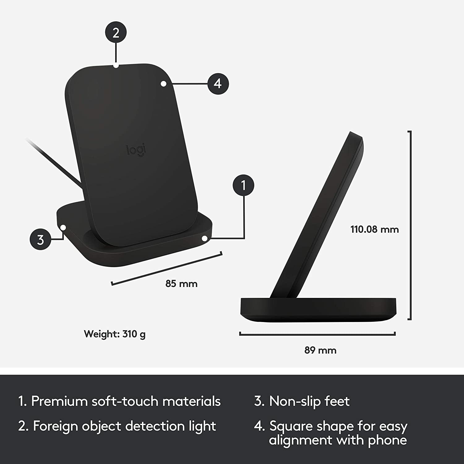 Logitech® Powered 10W Wireless Charging Stand For Phones and AirPods โลจิเทค แท่นชาร์จไร้สาย รองรับอุปกรณ์มาตรฐาน Qi