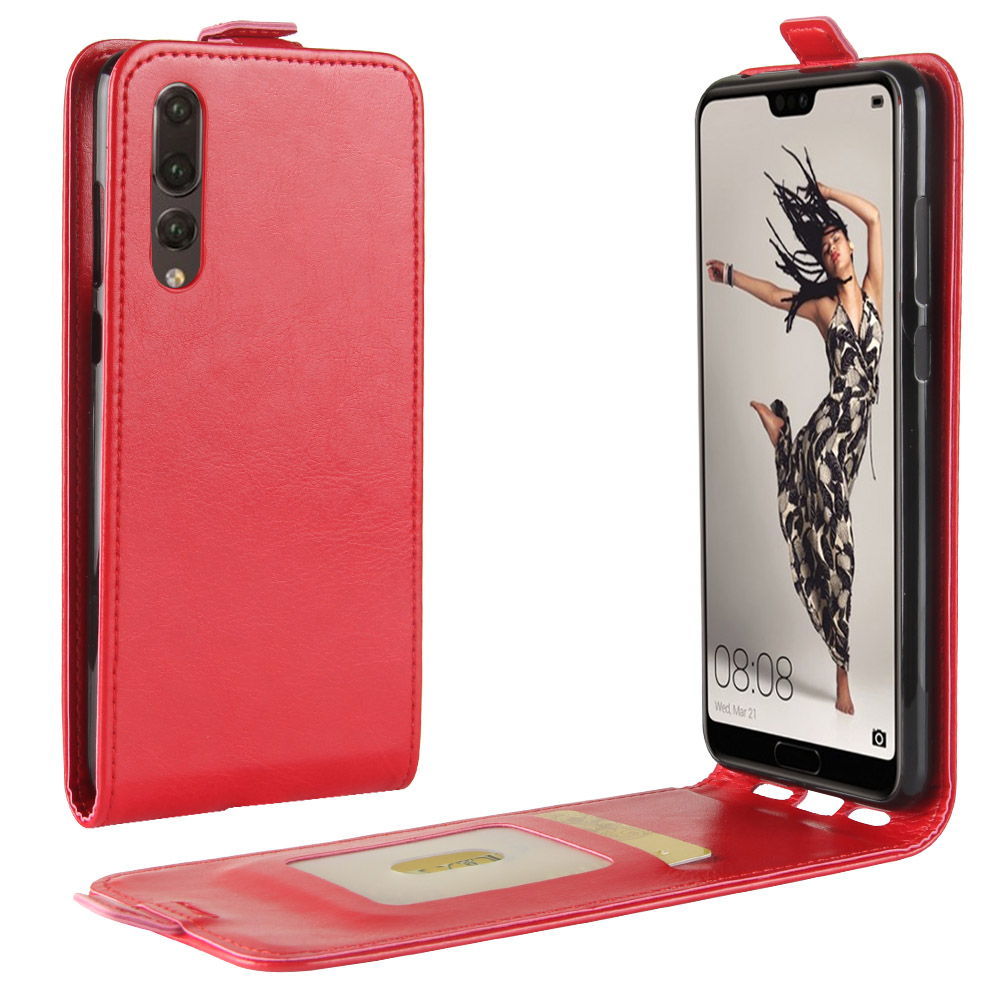 เคส Huawei P20 Pro #เคสฝาพับหนัง PU Crazy Horse แนวตั้ง พร้อมช่องเสียบการ์ด