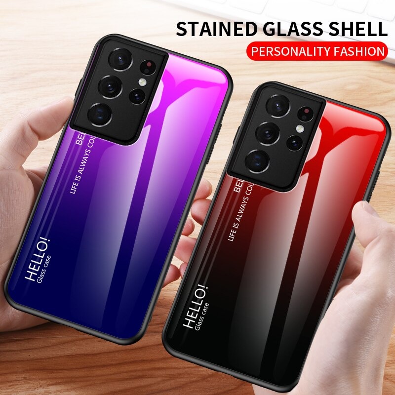 Case Samsung Galaxy S21 Ultra 5G #เคสฝาหลัง Gradient Color Glass + PC + TPU Hybrid Case