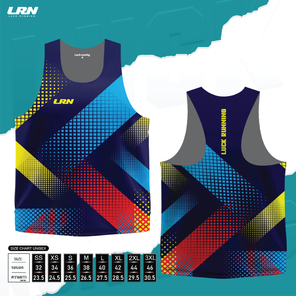เสื้อวิ่งพิมพ์ลาย LRN Collection 02 เนื้อผ้า Micro Mesh สำหรับวิ่งมาราธอน (MM04) น้ำเงินฟ้า