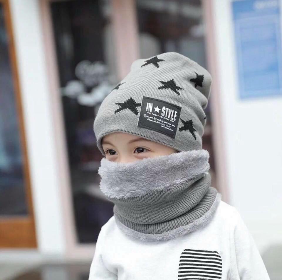 set หมวกไหมพรม สำหรับเด็ก 2 ถึง 14 ปี ลายดาว