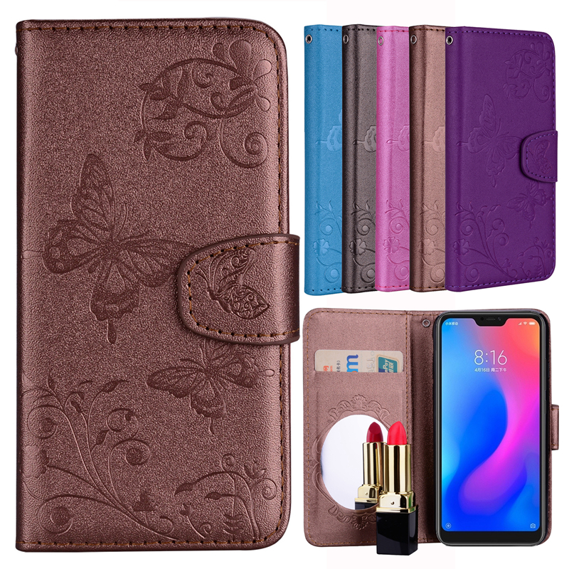 Case Xiaomi Mi A2 Lite #เคสฝาพับหนัง PU พิมพ์ลายดอกไม้ผีเสื้อ