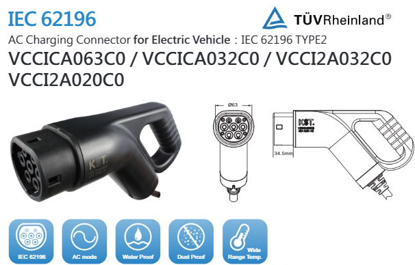 EV Charger CCS2 Type 2 IEC 62196-2 ปลั๊กType 2 มีด้ามจับ