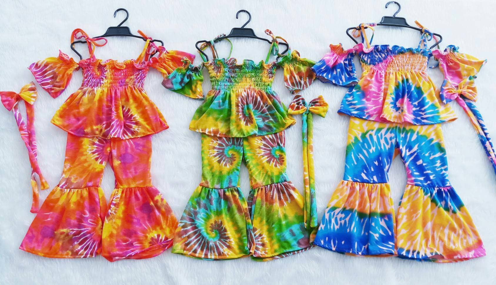 ชุดเด็กหญิง setเสื้อกับกางเกงขายาวผ้ามัดย้อม