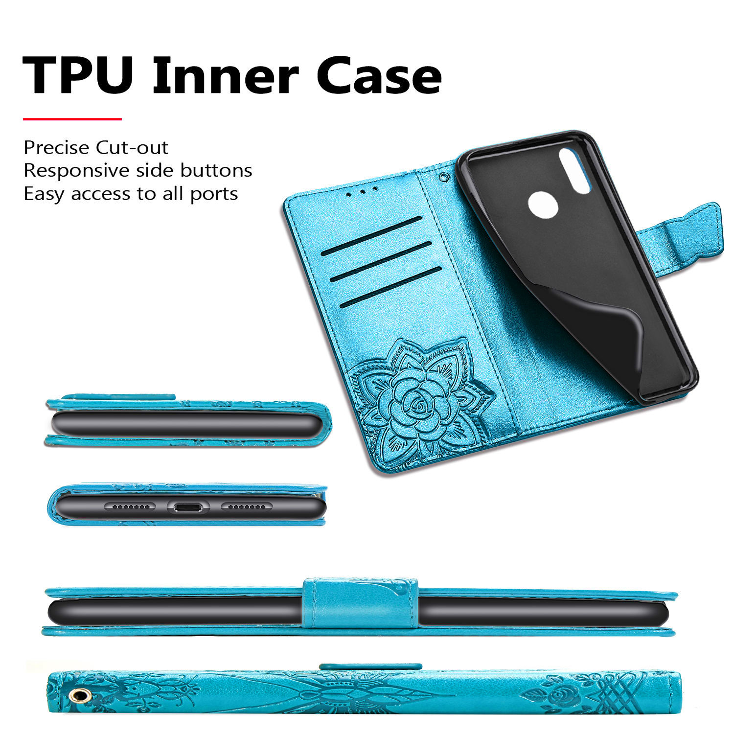 เคส Huawei P30 Lite #เคสฝาพับ Imprint ลายผีเสื้อดอกไม้สีสันสวยงามทันสมัย