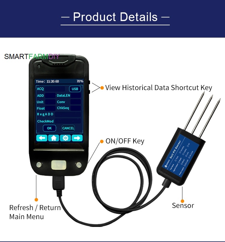 เครื่องวัดดินแบบพกพา EC PH SOIL TEMP HUM NPK