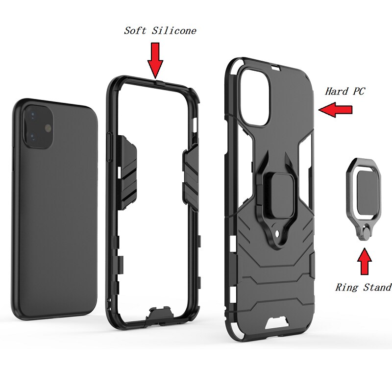 Case iPhone 14 #เคสฝาหลังพลาสติกแข็ง +TPU Hybrid Case มีแหวนสวมนิ้วโลหะ