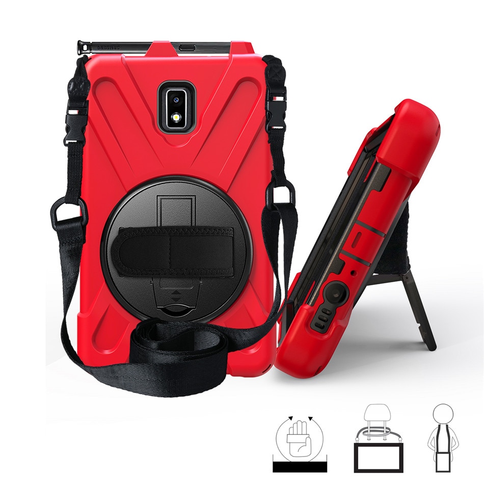 เคส Samsung Galaxy Tab Active 2 8.0 SM-T390 T395 T397 #เคสฝาหลังกันกระแทก X-Shape 360 Degree Rotary Kickstand PC + Silicone มีสายคล้องมือ มีสายคล้องคอ