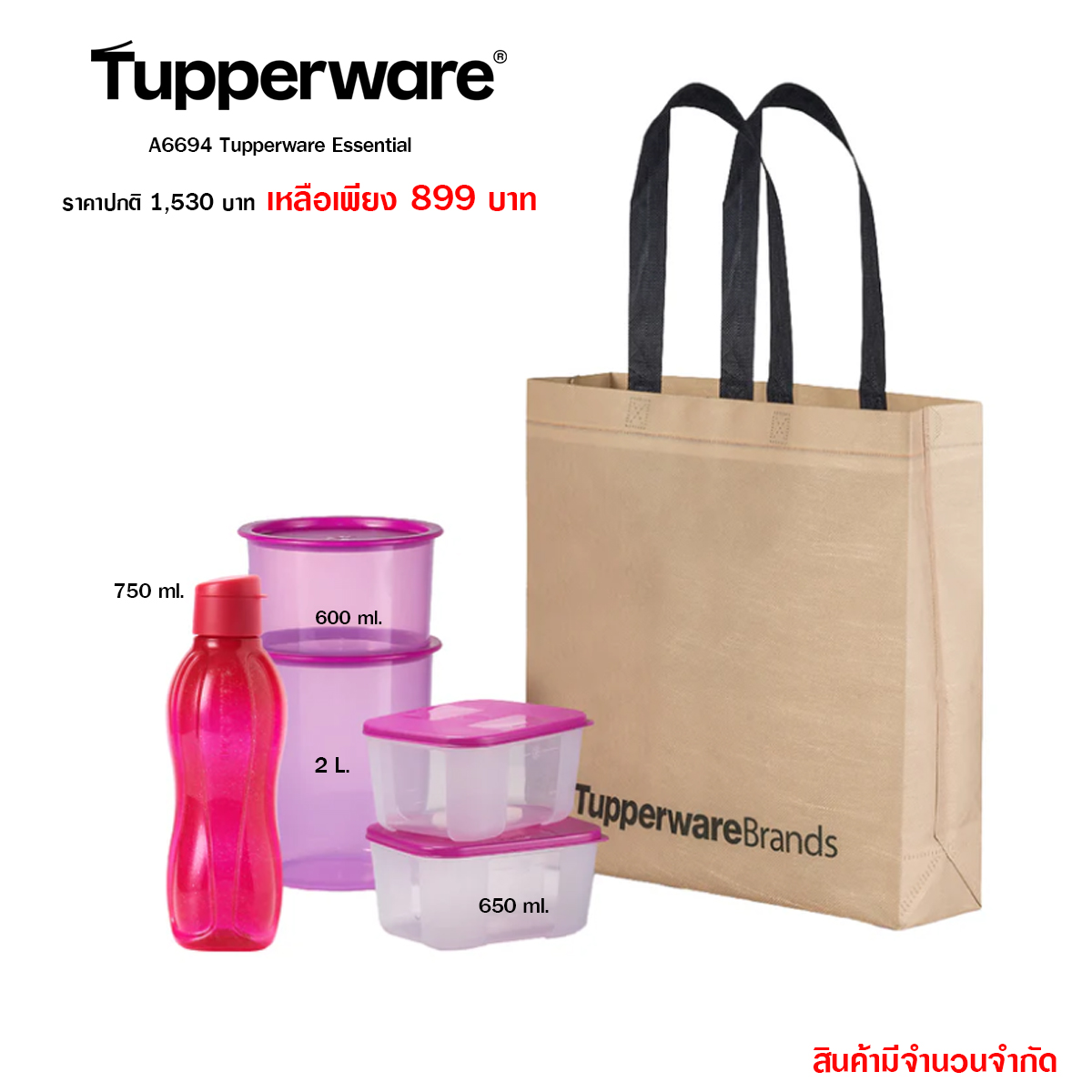 Tupperware Essential ขวดน้ำ กล่องวันทัช ฟรีซเซอร์เมท