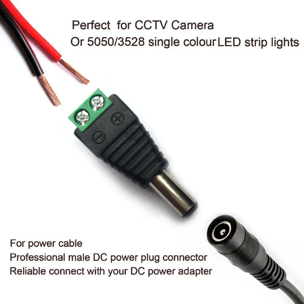 DC 12V Male 2.1*5.5mm Power Plug Adapter Jack Socket