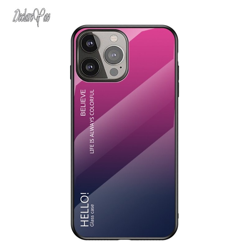 เคส iPhone 13 Pro Max #เคสฝาหลัง Gradient Color Glass + PC + TPU Hybrid Case