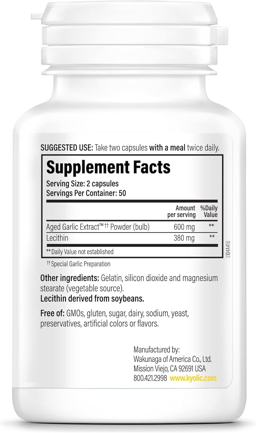 Kyolic® Aged Garlic Extract with Lecithin Cholesterol Formula 104, 100 แคปซูล (Wakunaga) กระเทียมสกัด ไร้กลิ่น