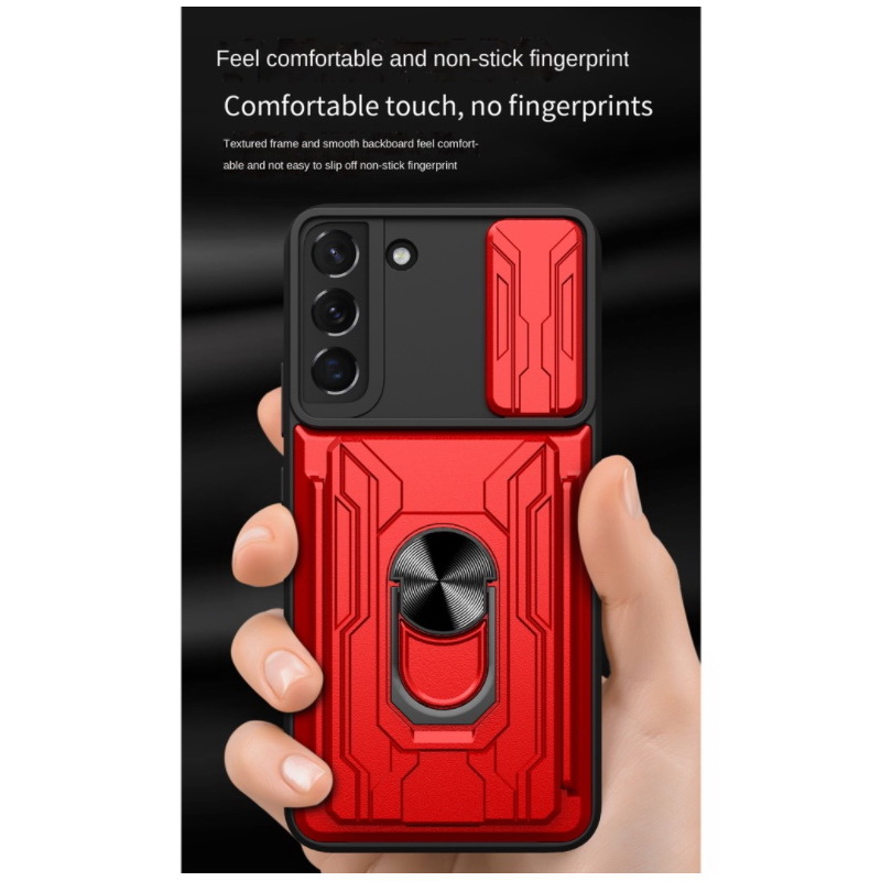 Case Samsung Galaxy S21 FE 5G #เคสฝาหลังกันกระแทก Hybrid Case มัลติฟังก์ชั่นมีแหวนสวมนิ้วแผ่นสไลด์ปิดเลนส์กล้องได้