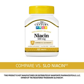21st Century® Niacin 100mg Plus Calcium,250mg Plus Calcium 125mg, 500 mg แบบ Prolonged Release, วิตามินบี ไนอะซิน