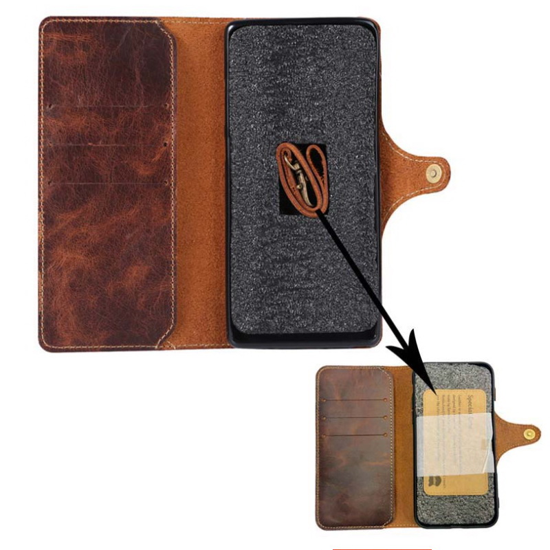 Case Samsung Galaxy S23 Ultra 5G#เคสฝาพับหนังแท้พร้อมสายคล้อง Genuine Wallet Leather Phone Cover with Lanyard
