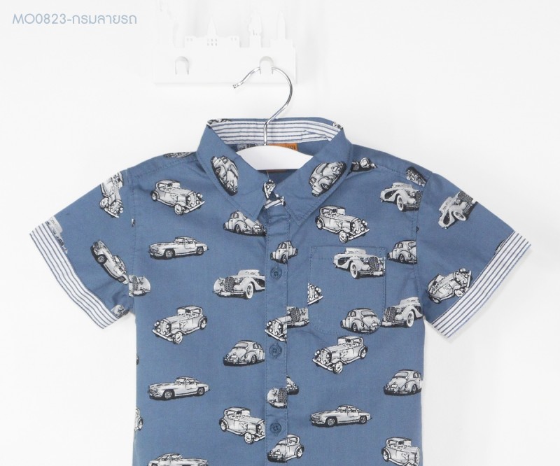 เสื้อเชิ้ต สีกรม ลายรถ เด็ก 1 ถึง 5 ขวบ