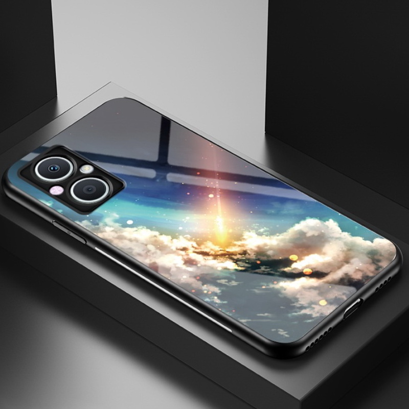 เคส OPPO Reno 7z 5G #เคสฝาหลัง Gradient Color Glass + PC + TPU Hybrid Case