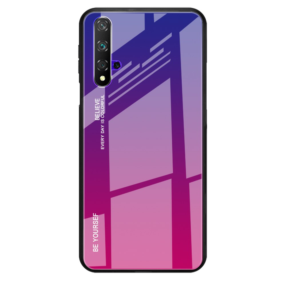 Case Huawei Nova 5T #เคสฝาหลัง Gradient Color Glass + PC + TPU Hybrid Case