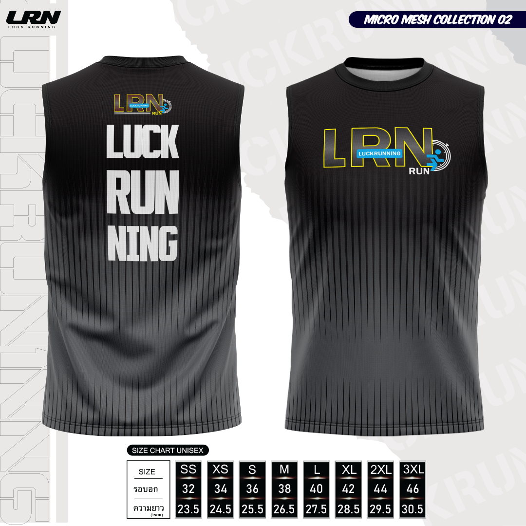 เสื้อวิ่งพิมพ์ลายแขนกุด LRN Collection 02 เนื้อผ้า Micro Mesh สำหรับวิ่งมาราธอน (MM11-02)