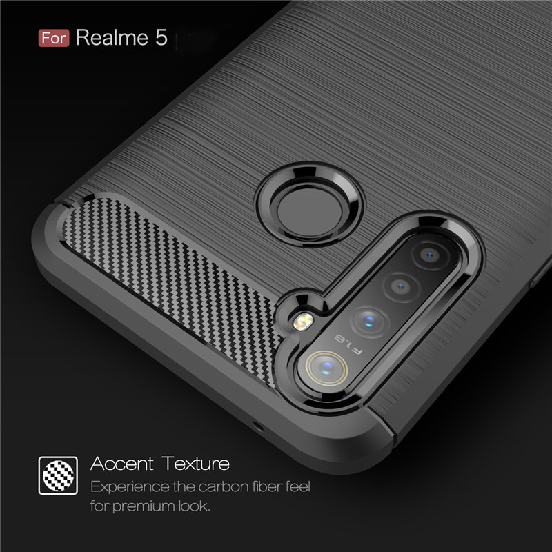 Case Realme 5/5s #เคสฝาหลัง TPU นิ่มคาร์บอนไฟเบอร์ผิวแบบขัดแปรง