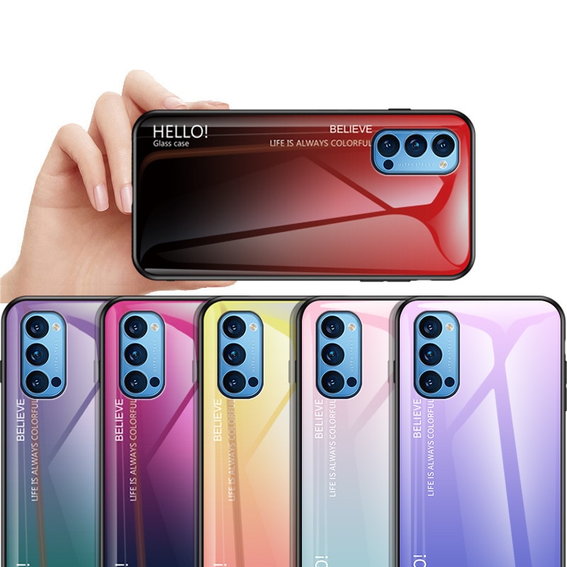 เคส OPPO Reno 4 Pro 5G #เคสฝาหลัง Gradient Color Glass + PC + TPU Hybrid Case