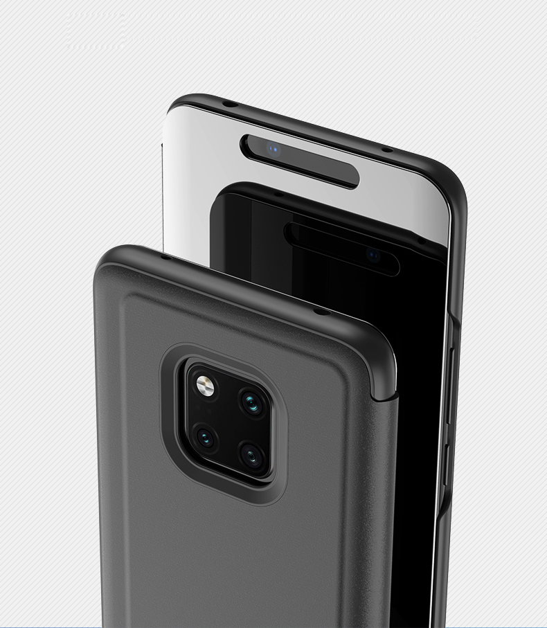 Case Huawei Mate 20 Pro (พร้อมส่ง) #เคสฝาพับปกโปร่งแสงผิวเงา Electroplating Mirror Surface สำหรับWindow View สีโรสโกลด์