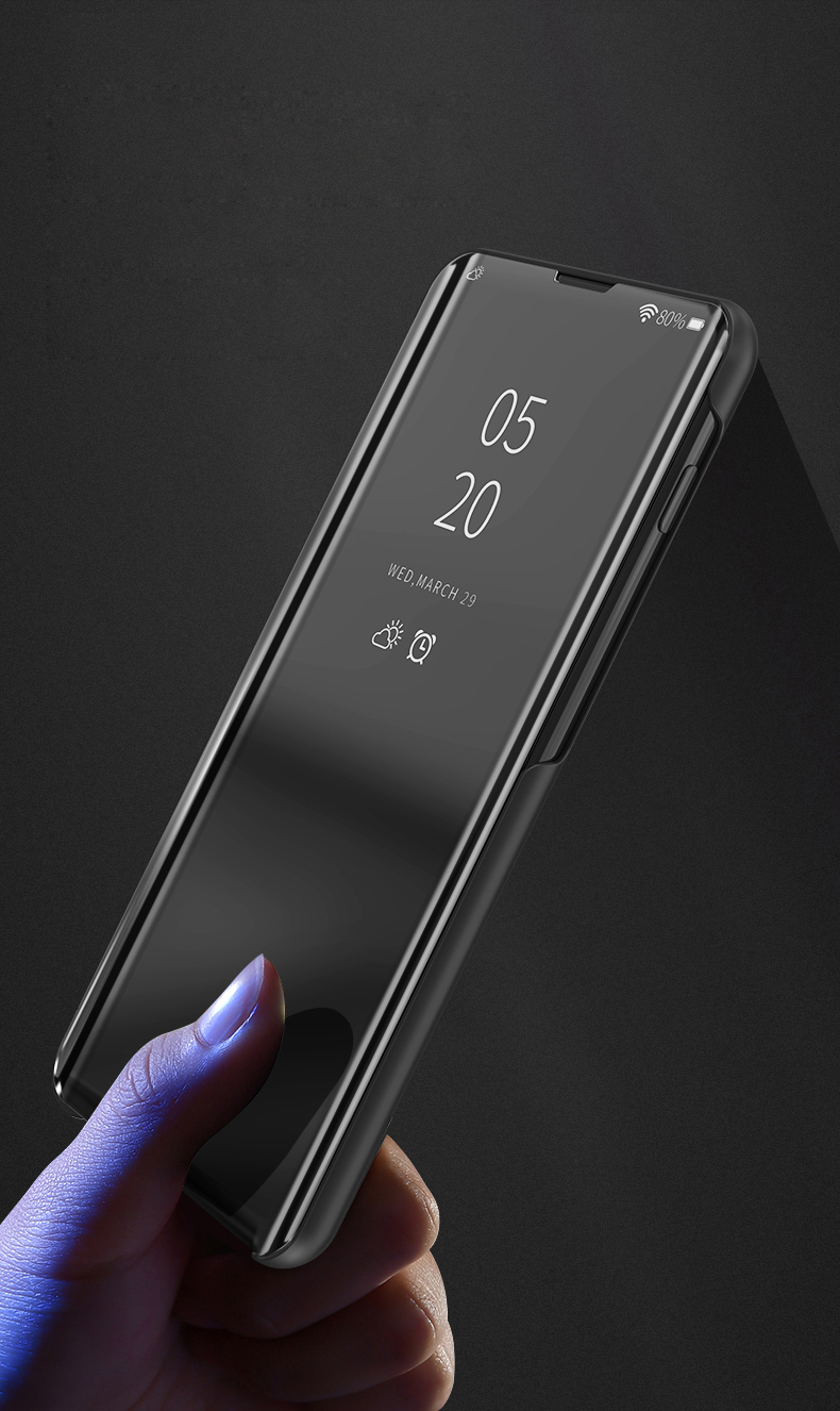 Case Samsung Galaxy A80 #เคสฝาพับปกโปร่งแสงผิวเงา View Window Plated Mirror Surface Leather