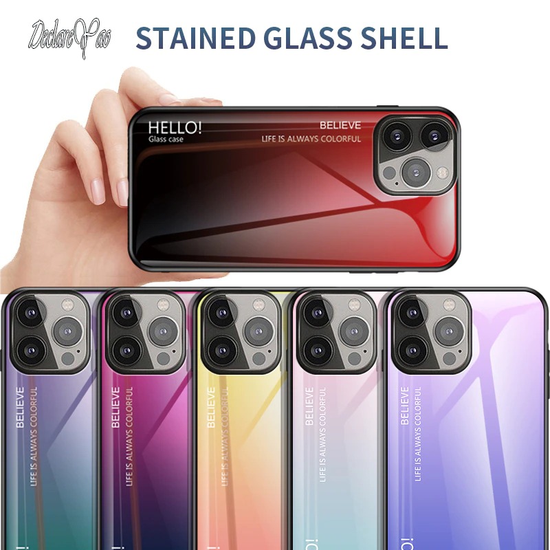 เคส iPhone 13 Pro Max #เคสฝาหลัง Gradient Color Glass + PC + TPU Hybrid Case