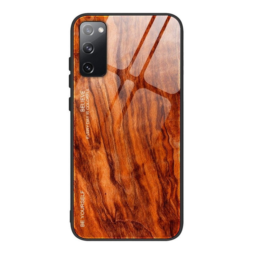 Case Samsung Galaxy S20 FE/S20 FE 5G #เคสฝาหลังกระจกลายผิวไม้ Case Hard Tempered glass Wood grain protect Back Cover